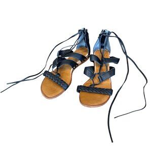 Franco Sarto Black Leather Gladiator Strappy Silver Studded Sandal